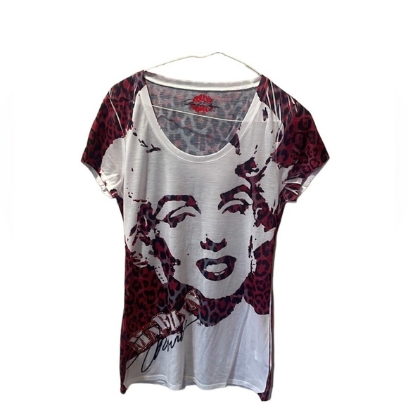 💋NWOT Marilyn Monroe women’s top💋 PINK AND WHITE CHEETAH PRINT SIZE M - Picture 3 of 11